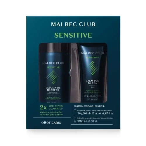 Kit Malbec Club Sensitive Espuma de Barbear e Balm Pós Barba