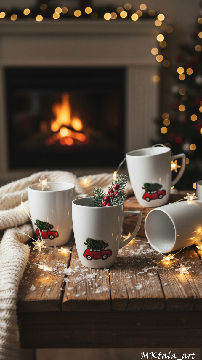 Świąteczny kubek ręcznie malowany z motywem Mikołaja, idealny prezent na Boże Narodzenie.