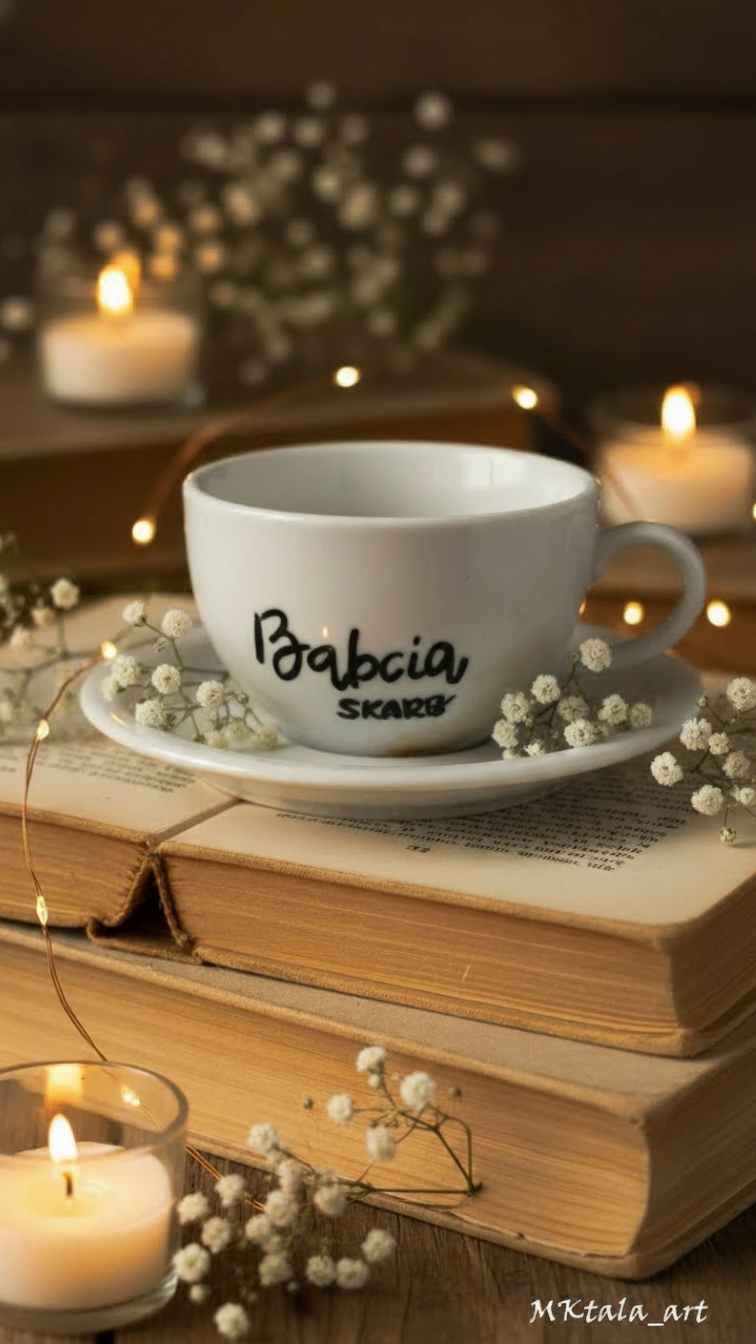 Kubek ręcznie zdobiony napisem „Miłego dnia”, idealny upominek świąteczny.