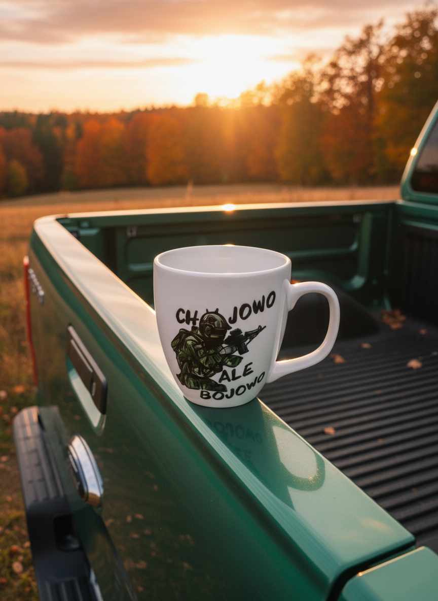 Porcelanowy kubek ręcznie malowany dla miłośnika motoryzacji, praktyczny w domu i biurze.