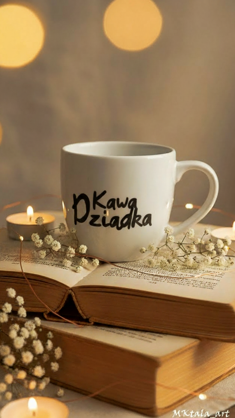 Ręcznie malowany kubek z napisem „Dla Dziadka z serca”, elegancki upominek.