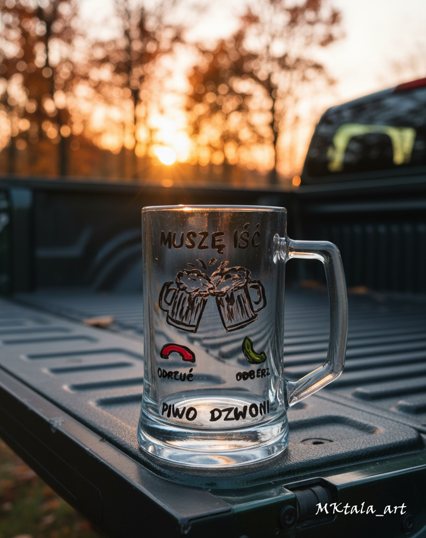 Ręcznie zdobiony kubek męski z motywem wędkarstwa, idealny do relaksu przy kawie.