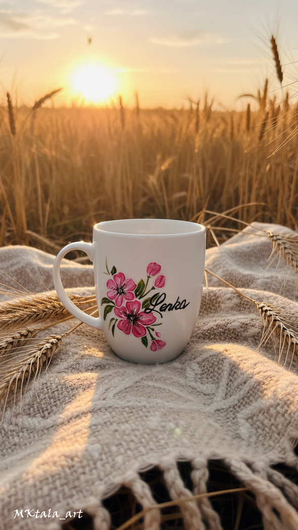 Ręcznie malowany kubek z motywem kota, idealny prezent dla babci na Dzień Babci.