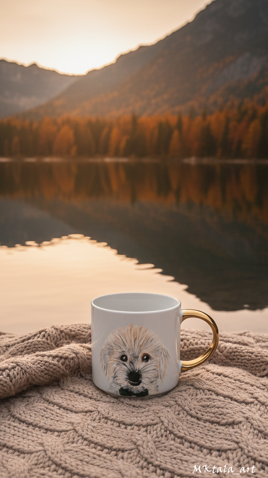 Ręcznie zdobiony kubek z wizerunkiem pingwina, wyjątkowy i praktyczny.