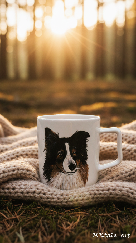 Ręcznie malowany kubek z napisem „Uśmiechnij się”, idealny do codziennego użytku.