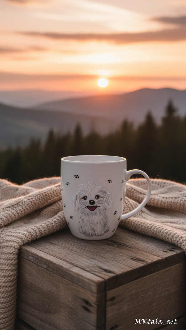 Porcelanowy kubek z napisem „Chwila relaksu”, idealny do herbaty lub kawy.