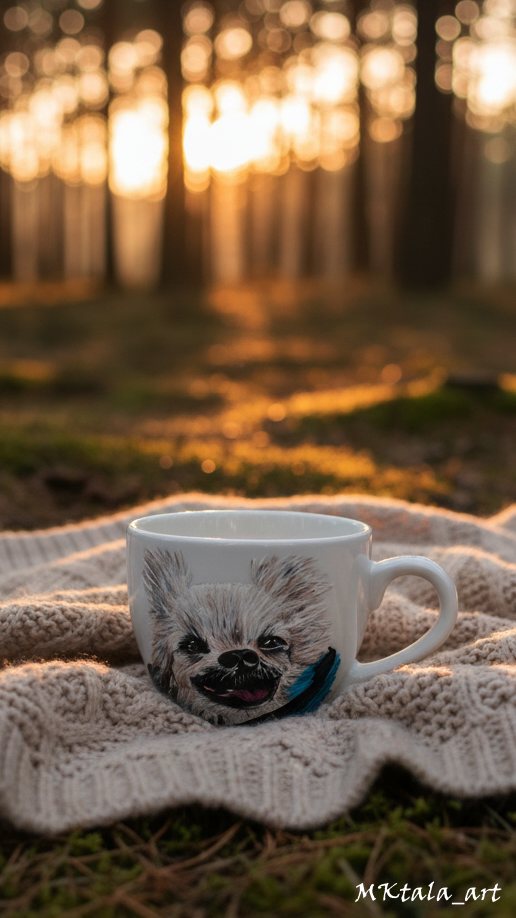 Ręcznie malowany kubek z kwiatowym motywem i subtelnym napisem „Dla Ciebie”.