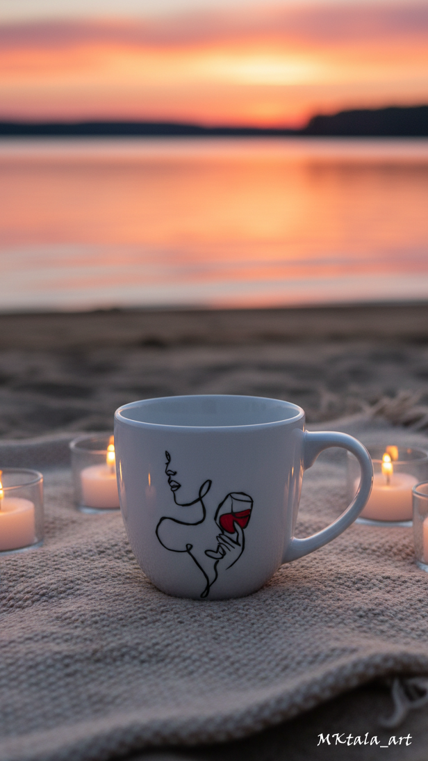 Porcelanowy kubek z motywem „Dziękuję Ci”, elegancki i artystyczny.