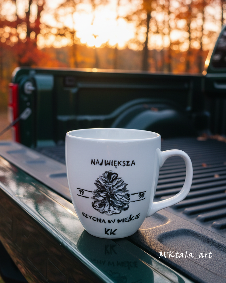 Kubek męski ręcznie malowany z motywem piłki nożnej, świetny dla fana sportu.