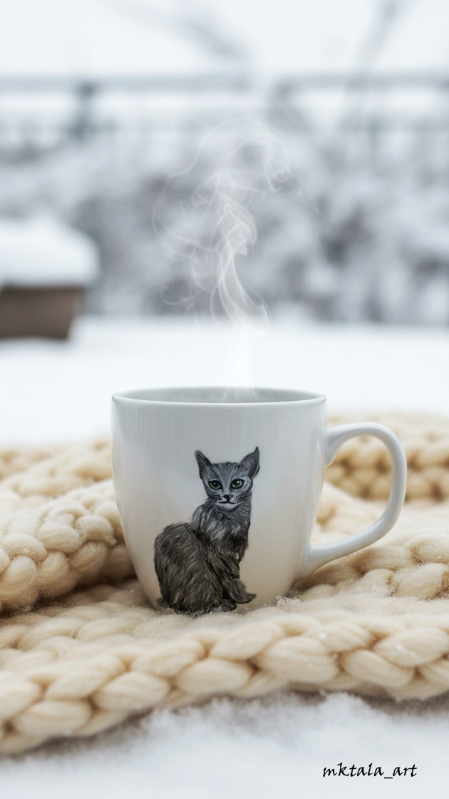 Kubek ręcznie zdobiony kwiatami polnymi, elegancki i stylowy.