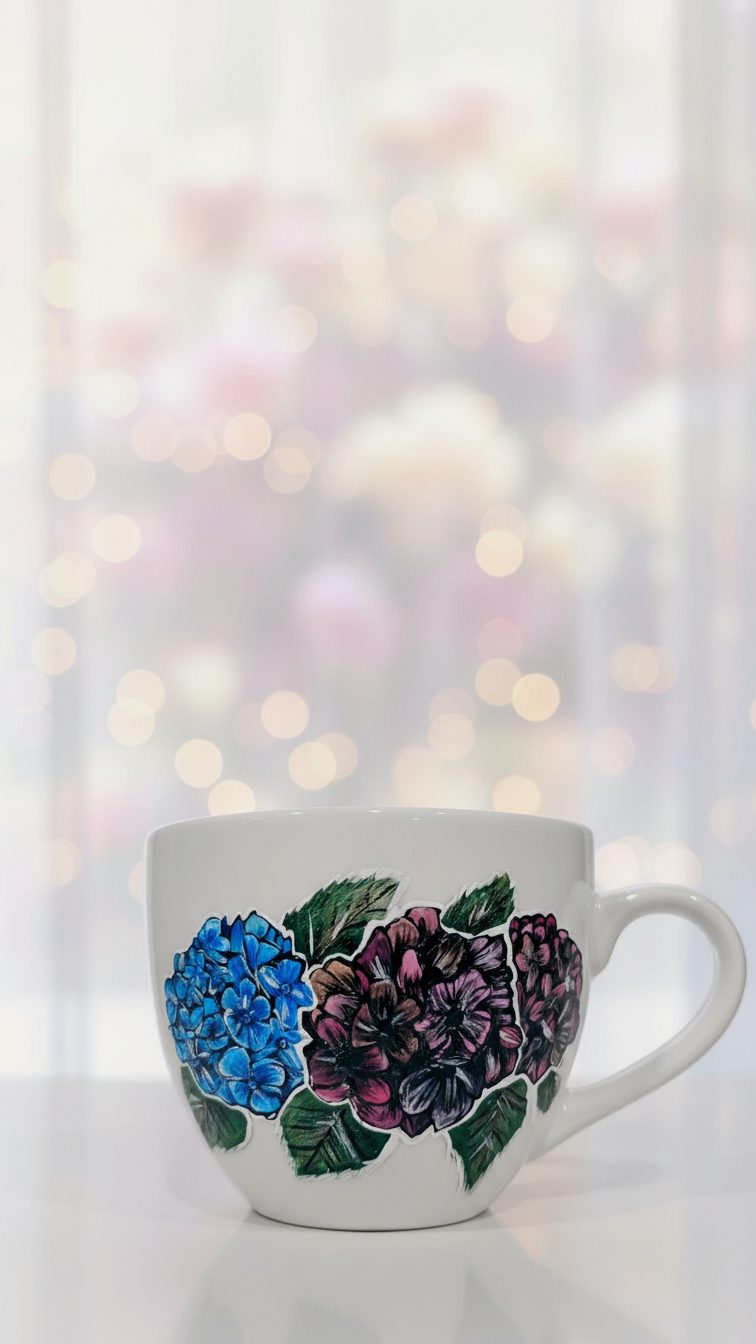 Kubek ręcznie zdobiony z różowymi różami, idealny upominek na Walentynki.