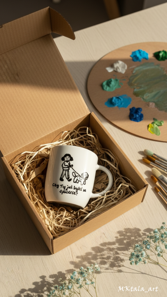 Ręcznie malowany kubek z pastelowym wzorem liści, wyjątkowy dla kobiet.