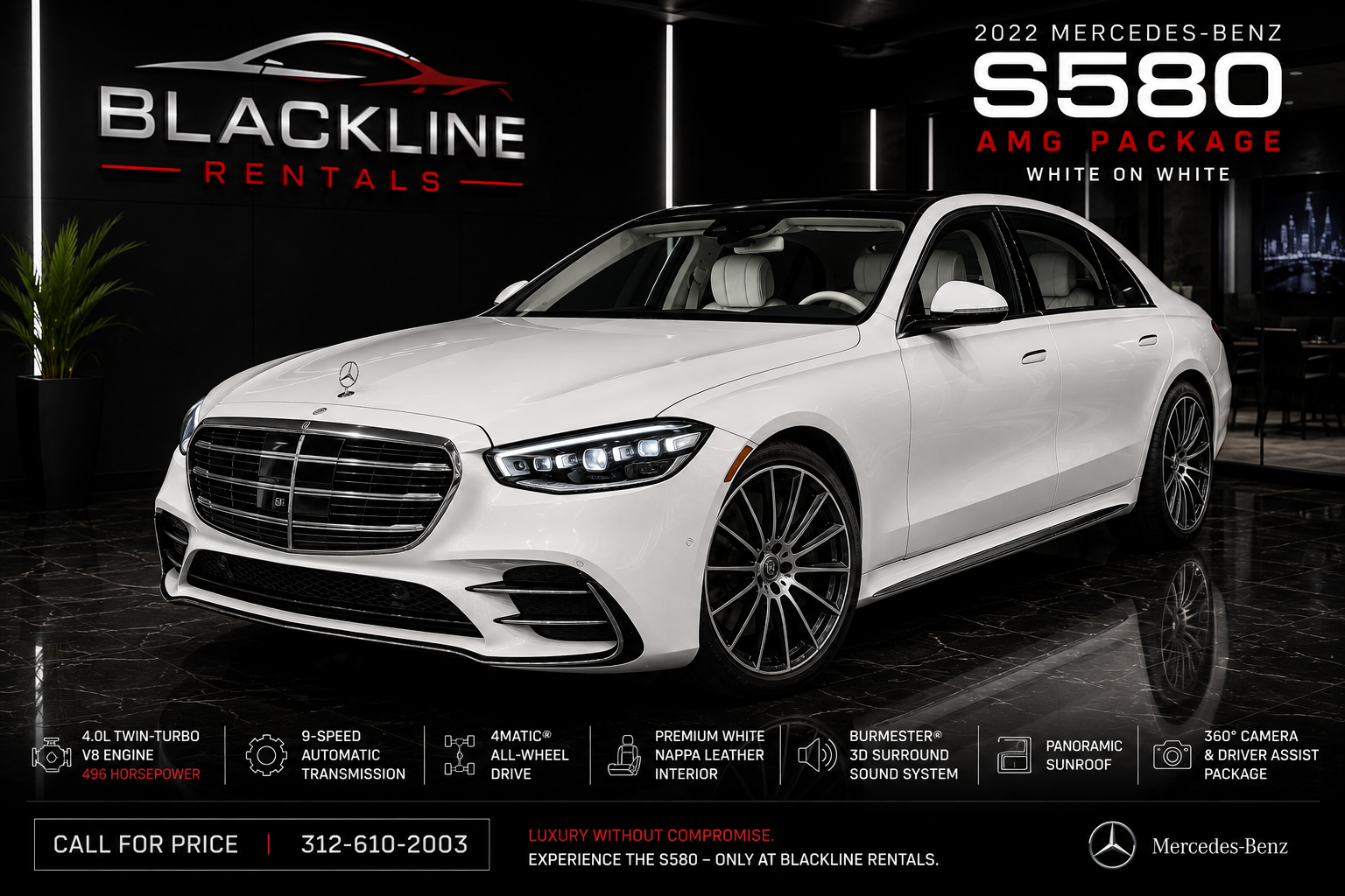 2022 Mercedes-Benz S580 AMG Package – White Exterior / White Interior