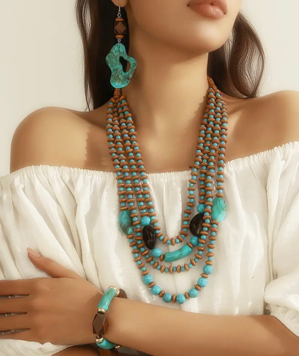 Ensemble colier ,bracelet, boucle d'oreille perles en bois by Leiby's créations