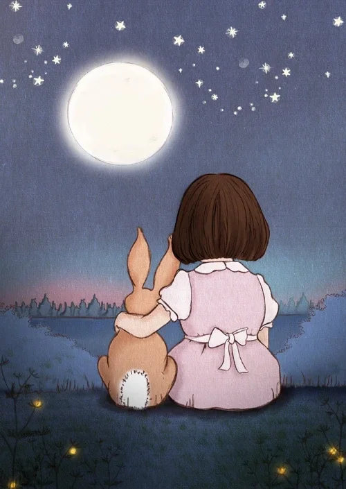 Belle & Boo ansichtkaart Moon gazing