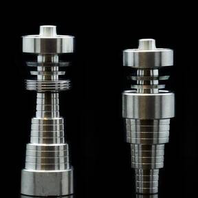 Close up of a properly seasoned titanium dab nail showing a clean, glossy finish.
