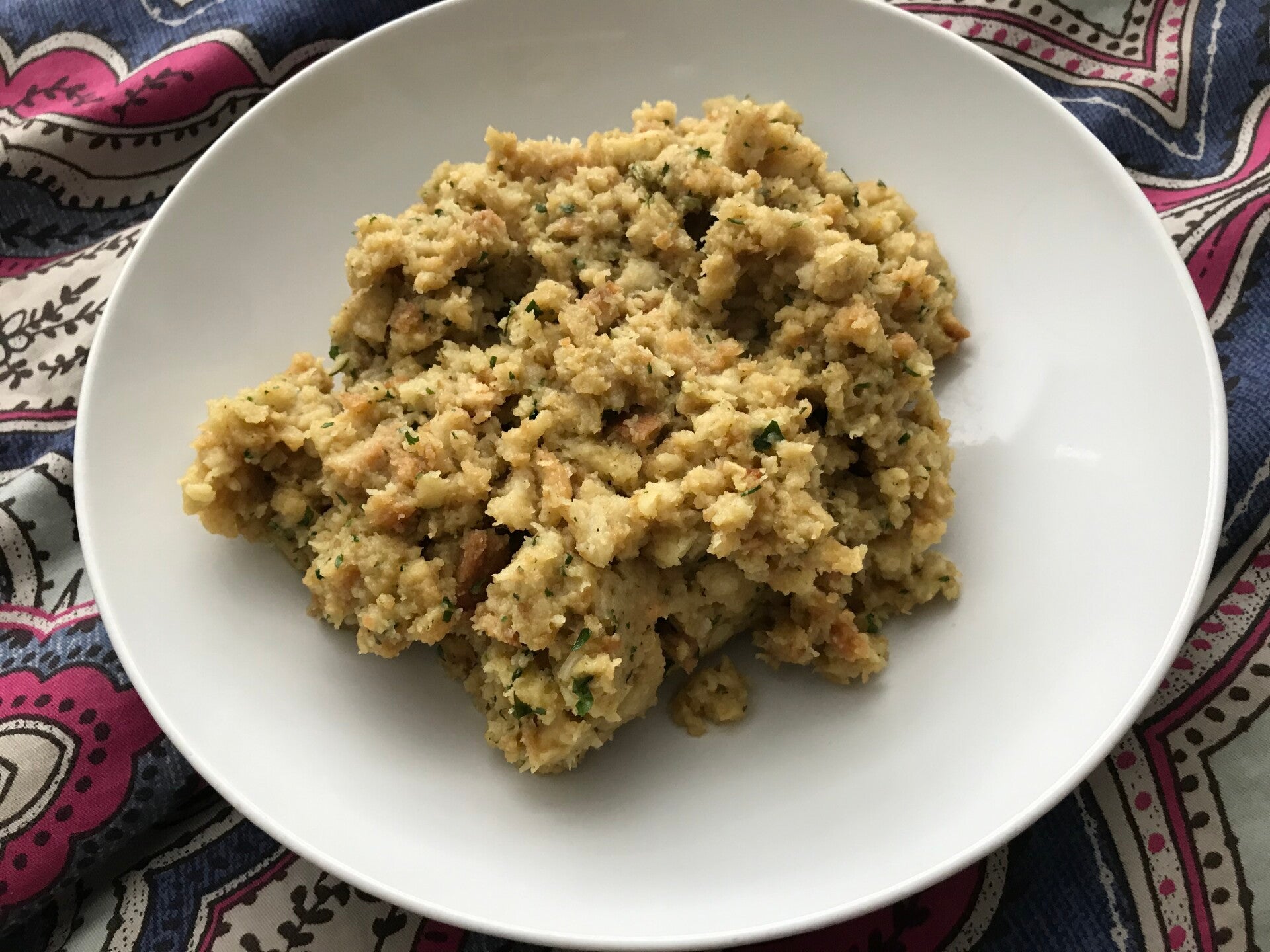 A bowl of Cannabis Stove Top Stuffing, perfect for cannabis edibles and Stoner Strategies enthusiasts.