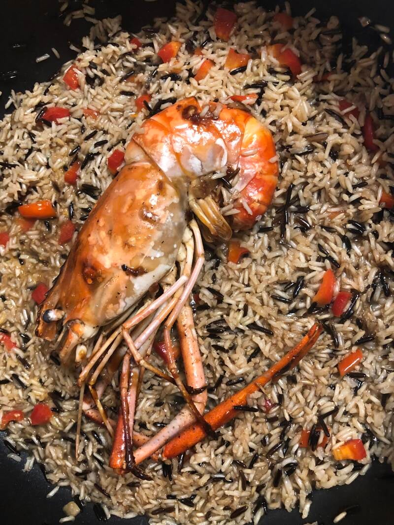 Cannabis River Shrimp over Wild Rice, the ultimate dish for cannabis edibles and stoner strategies enthusiasts.