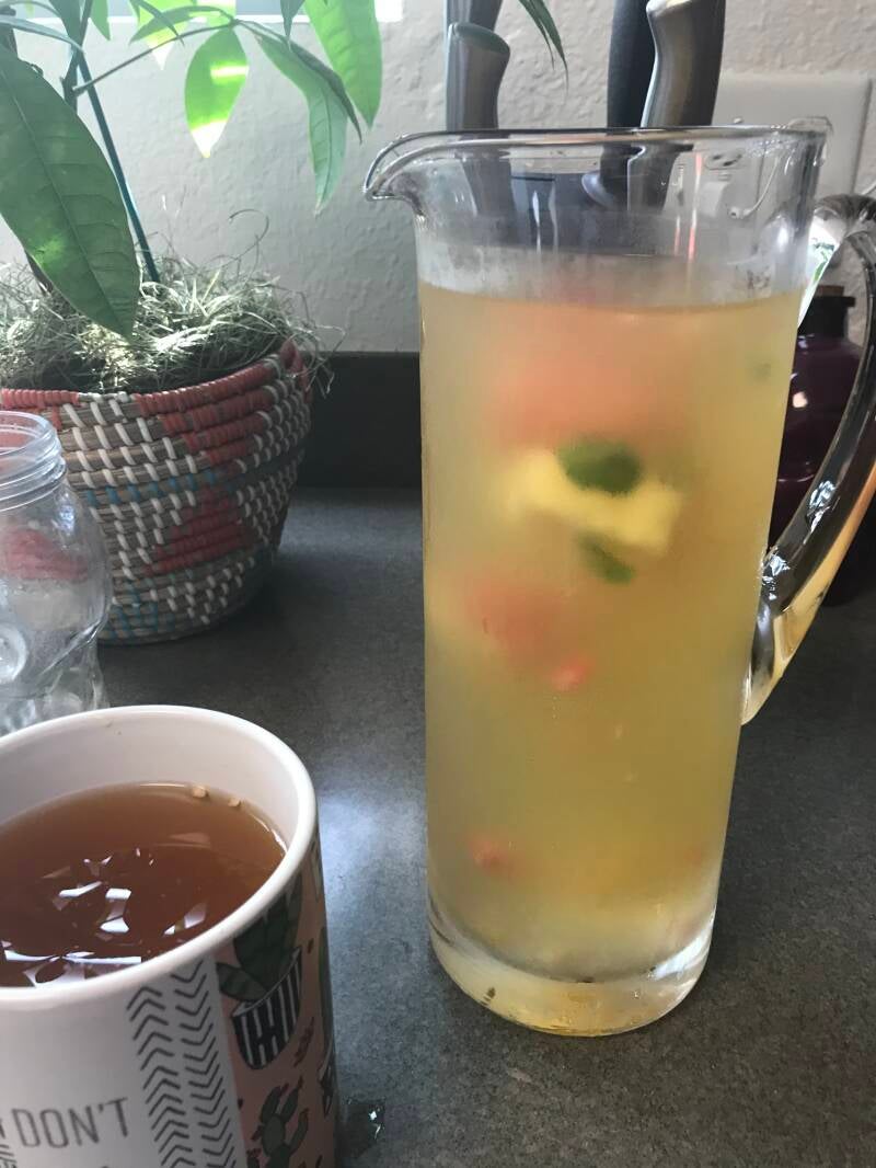A pitcher of Cannabis Pineapple Watermelon Mint Water, perfect for cannabis edibles and Stoner Strategies enthusiasts