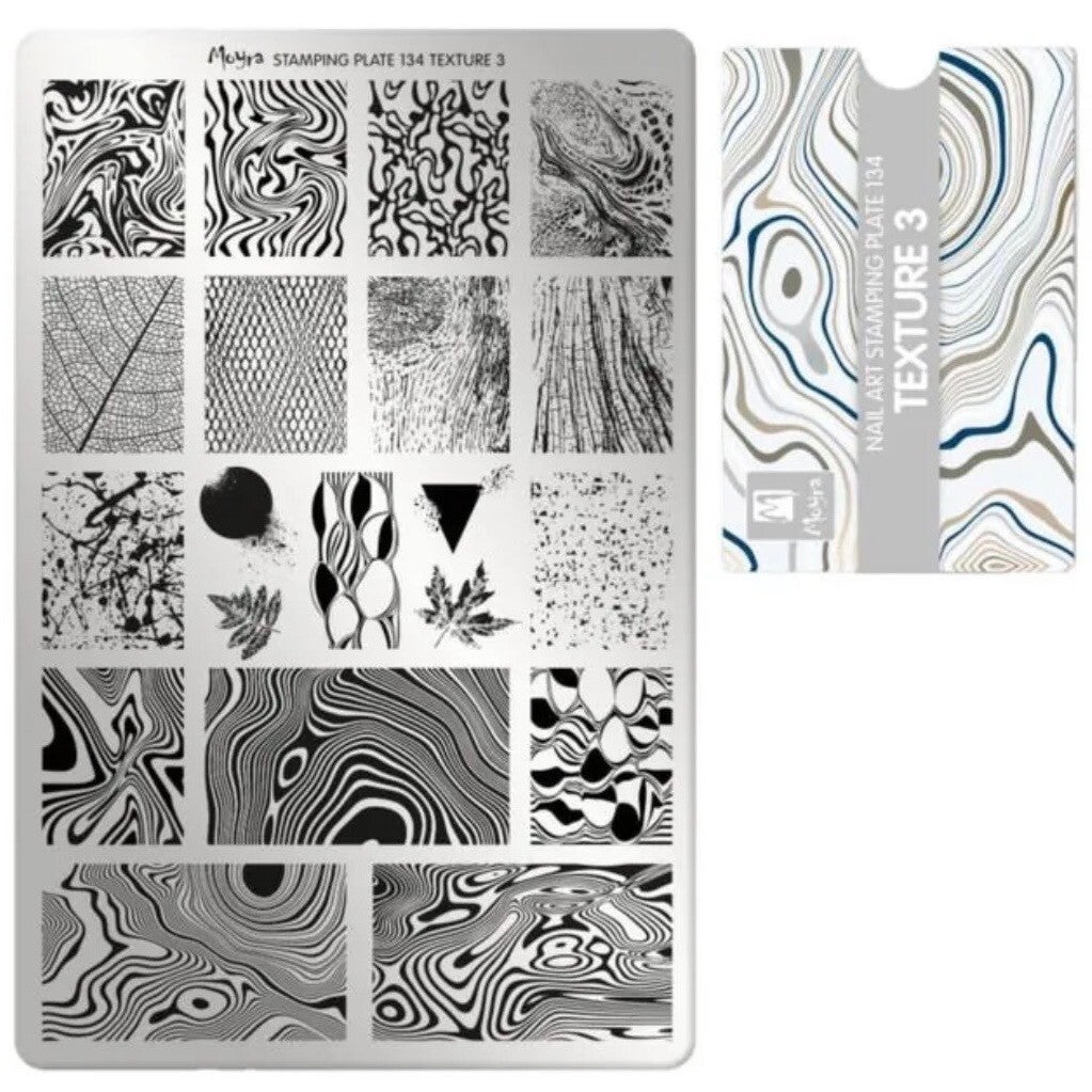 Moyra stempelplaat 134 texture 3 + gratis try-on plate sheet