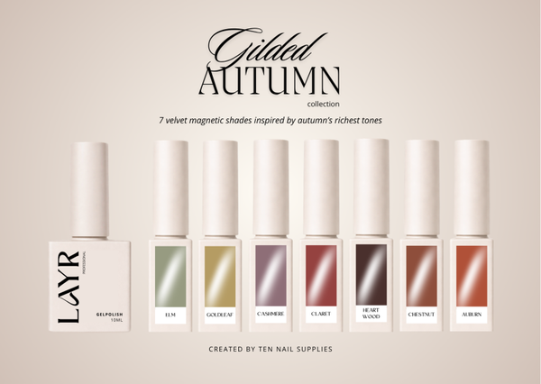 LAYR Gilded Autumn gelpolish cateye collectie 7x10ml + gratis colorpop stickers t.w.v. €2,50