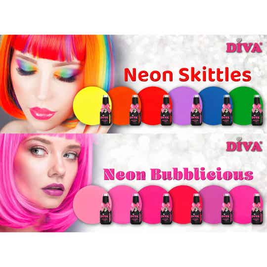 Diva gellak Neon Skittles + Neon Bubblicious collection 12x10ml