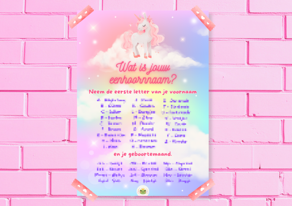 Poster: Wat is jouw eenhoornnaam?
