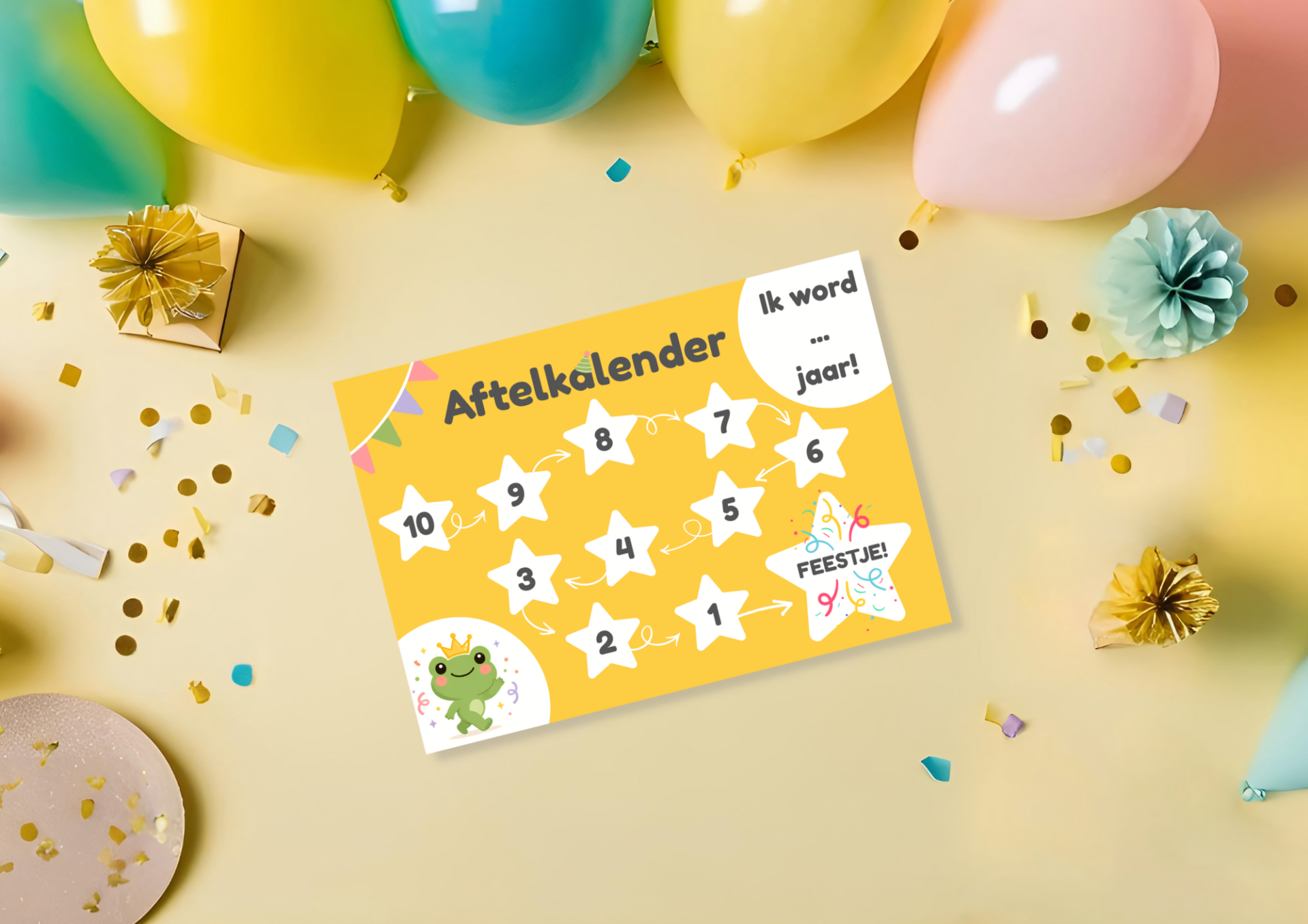 Gratis aftelkalender voor een verjaardagsfeestje