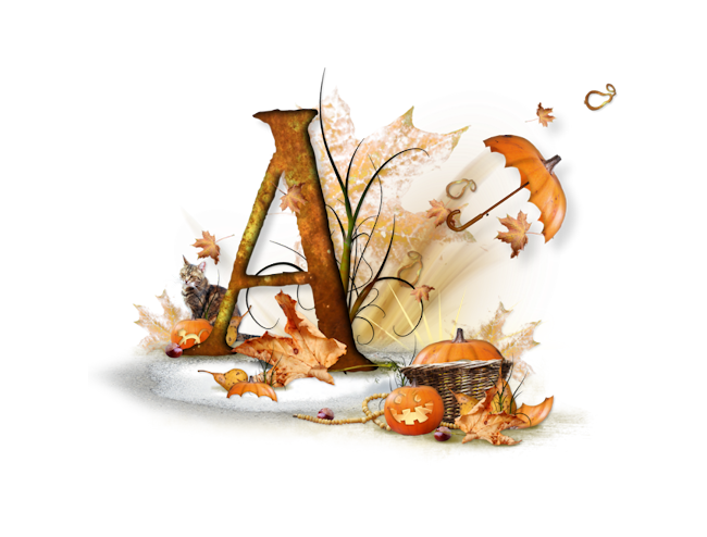 Autumn‑illustratie met letter A, pompoenen