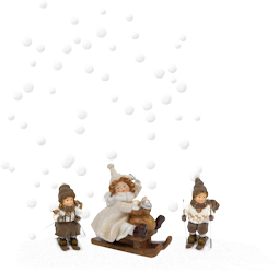 “Winterdecor met drie kindfiguren op slee en ski’s in besneeuwd landschap – PSP-les Blizzard Magic.”