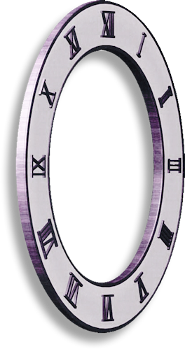 “Elliptische klokring met Romeinse cijfers in paarse en zilveren metallic stijl, artistiek weergegeven”