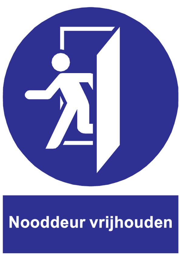 Nooddeur vrijhouden sticker 140x200mm (blauw)