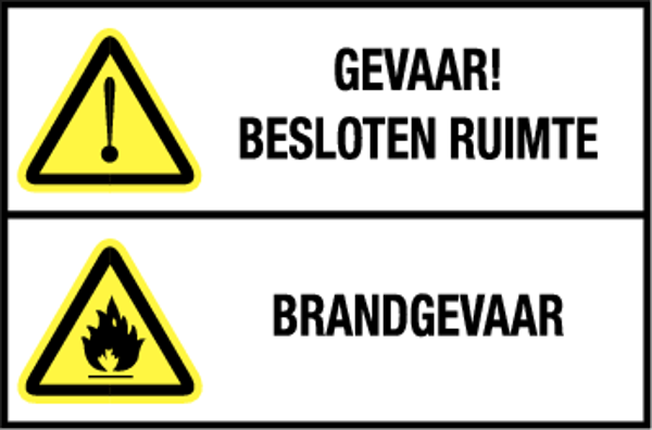 Bord brandgevaar besloten ruimte (30x15cm)