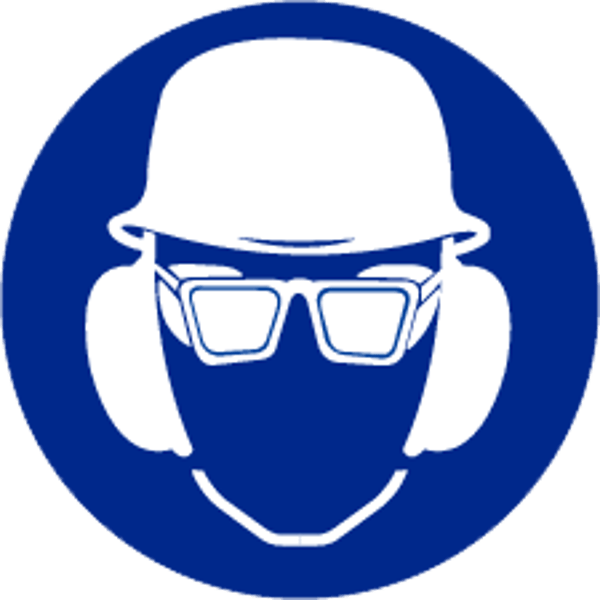 Bord helm, bril en gehoorbescherming verplicht Ø300mm