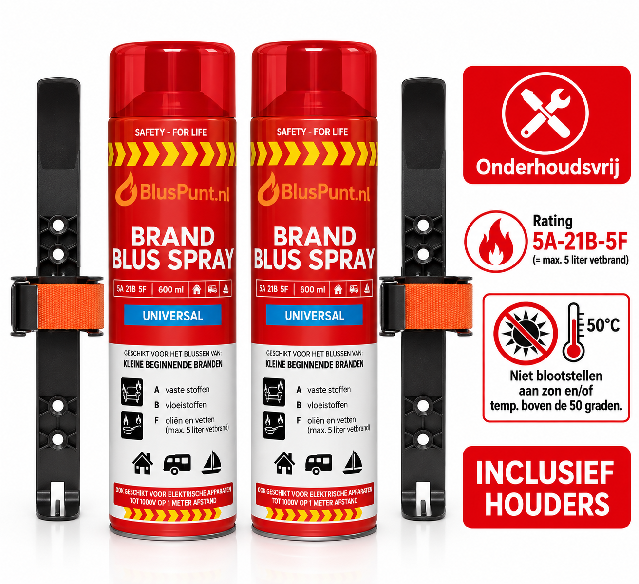 Onderhoudsvrije ABF brandblussers 750ml incl. houders (2) ook vetblusser
