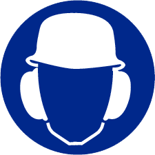 Bord helm en gehoorbescherming verplicht Ø200mm