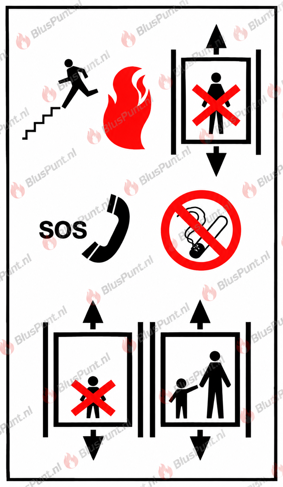Instructie gebruik lift bij brand sticker (11.5x9.5cm)