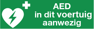 Sticker AED aanwezig (voertuig) 30x10cm EN-ISO7010 plakzijde voorkant