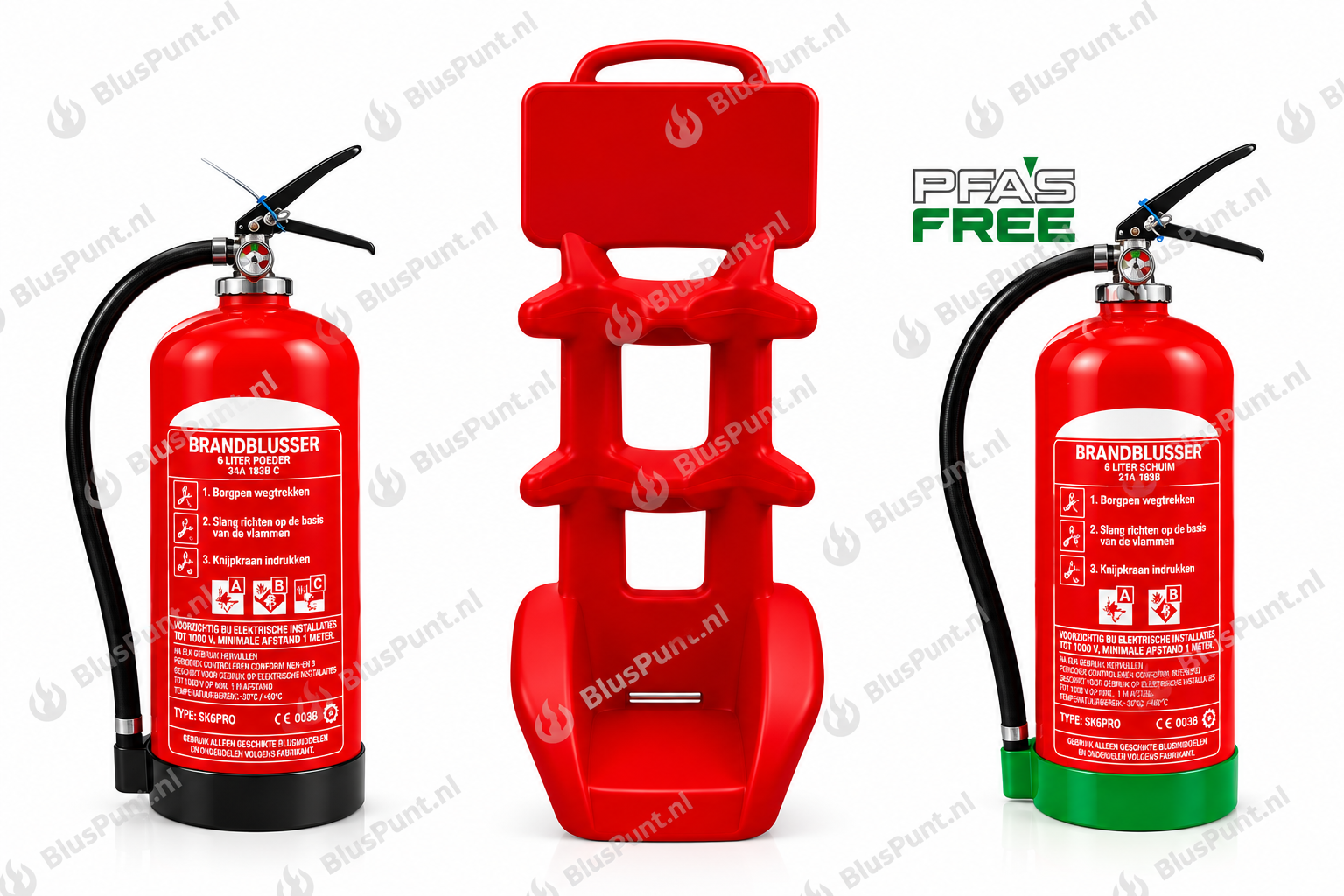 Brandblusserkar (kunststof) incl. 1x6ltr schuim + 1x6-kg poeder composiet blusser