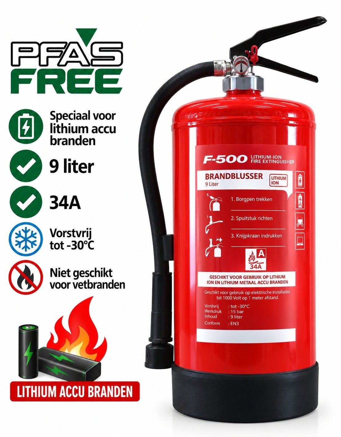 Lithium accu brandblusser 9-liter vorstvrij -30 (34A)