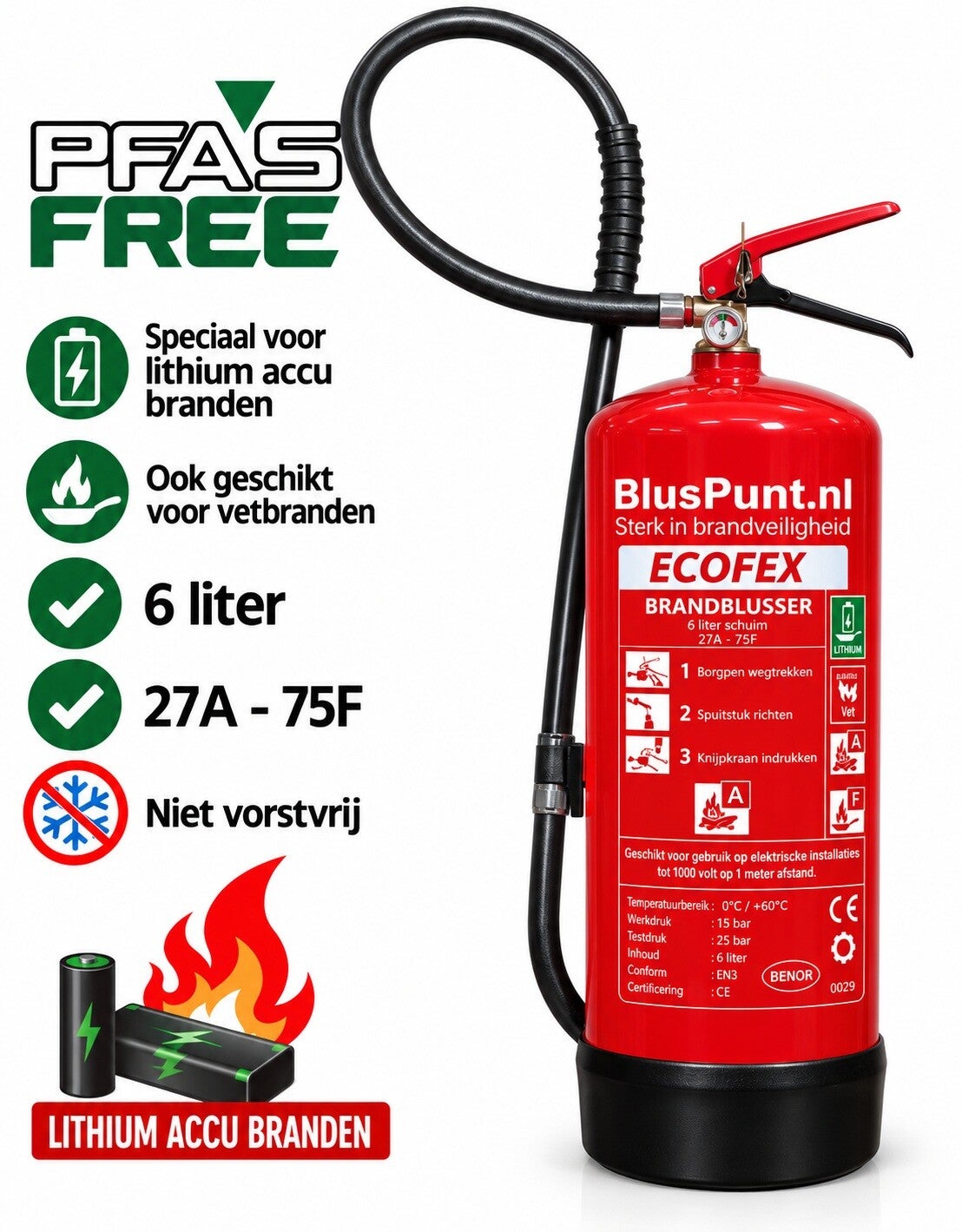 Lithium accu brandblusser 6-liter niet-vorstvrij (27A-75F)