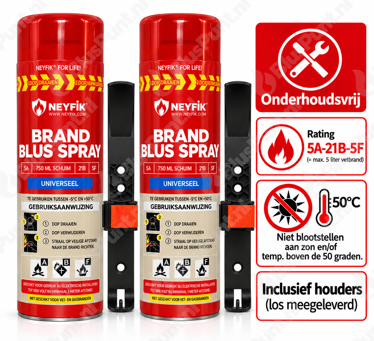 Onderhoudsvrije ABF brandblussers 750ml incl. houders (2) ook vetblusser