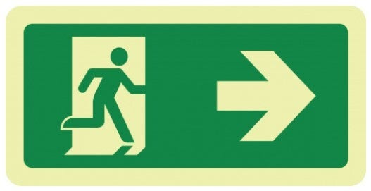 Sticker vluchtweg Rechts 15x30cm EN-ISO7010 oplichtend