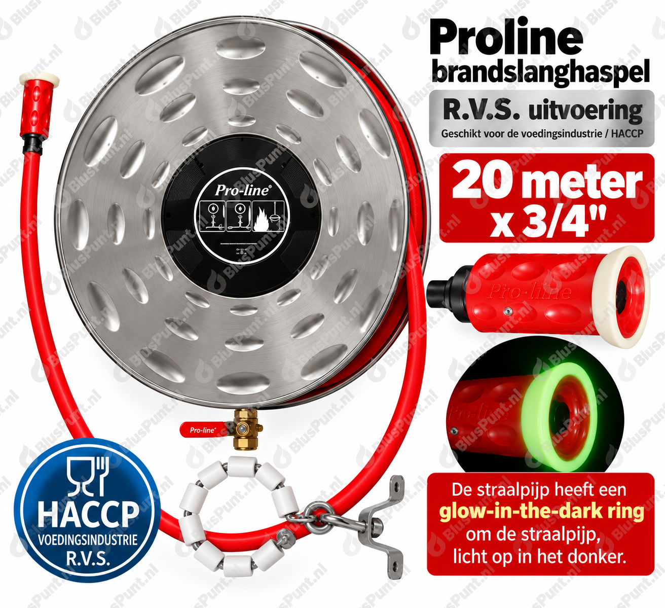 Brandhaspel 20 meter x 3/4 RVS Proline