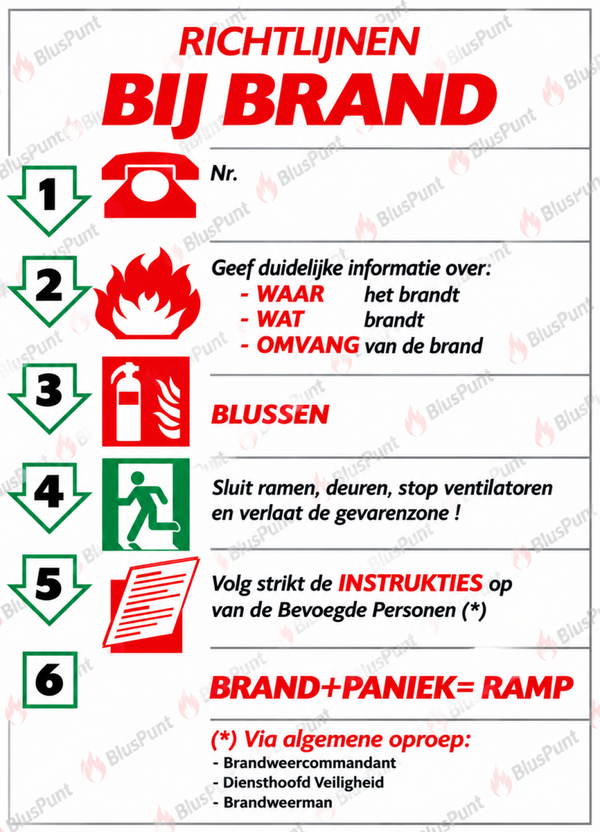 Instructie hoe bij brand handelen A4 sticker