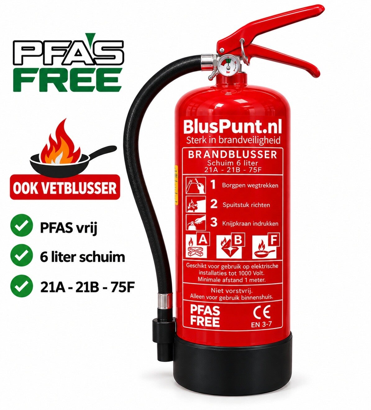 Brandblusser fluorvrij blusmiddel 6-liter 21A-75F (tevens vetblusser)