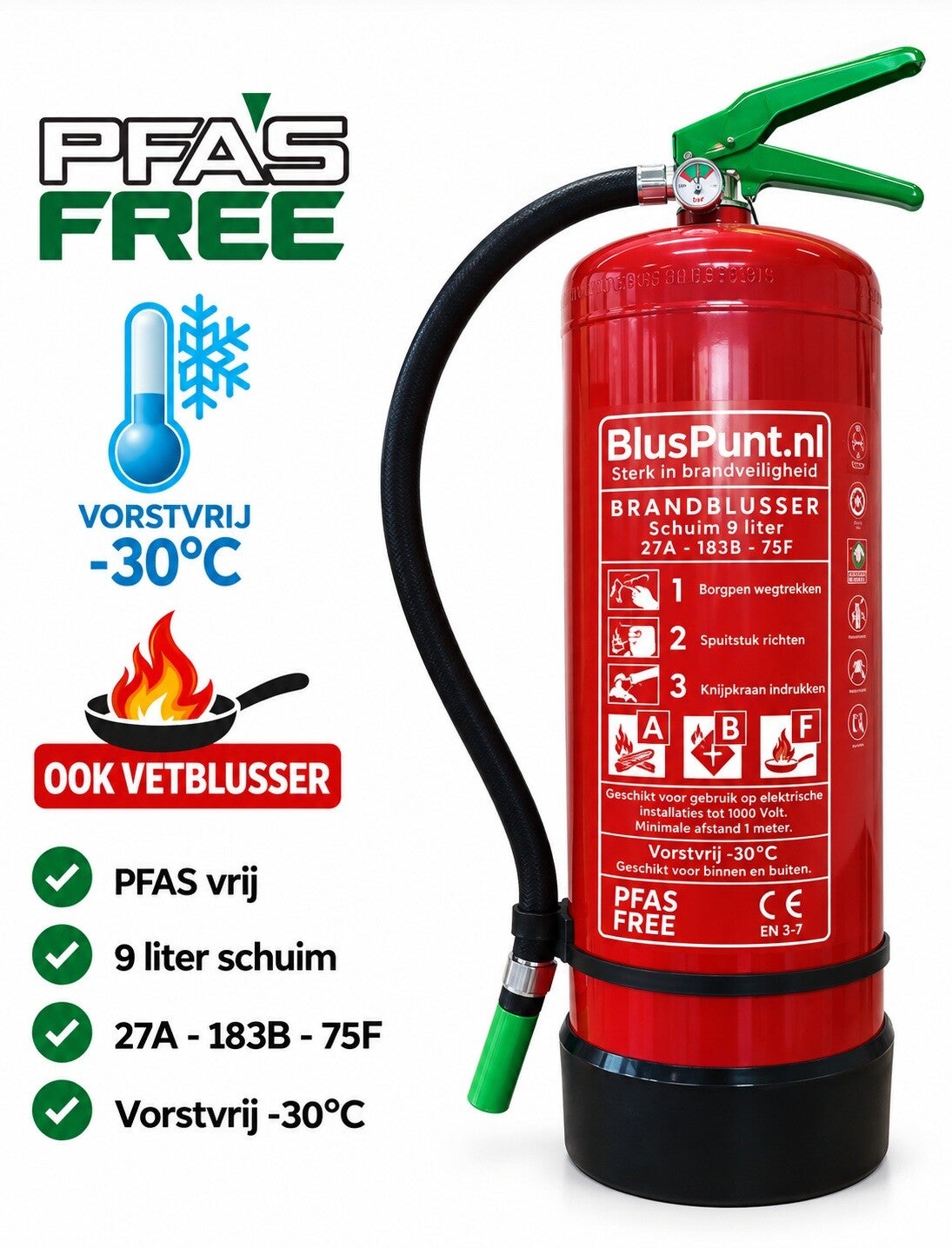 27A-183B-75F 9-liter sproeischuimblusser vorstvrij -30 (ook vetblusser)
