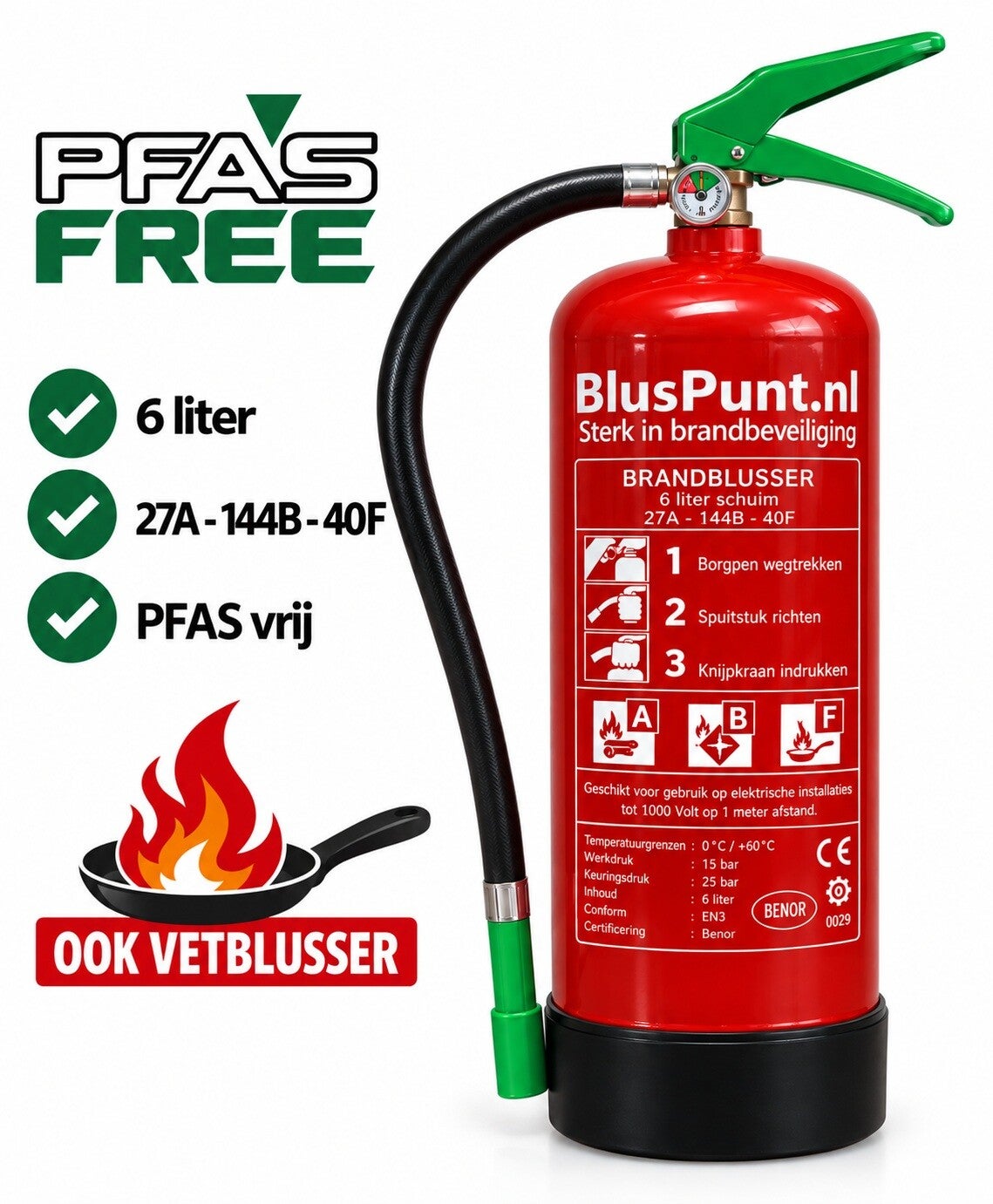 27A-144B-40F 6-liter sproeischuimblusser PFAS VRIJ (ook vetblusser)