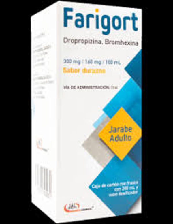 FARIGORT DROPROPIZINA/BROMHEXINA 300MG/160MG/100ML SABOR DURAZNO JARABE ADULTO
