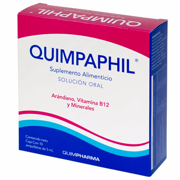 QUIMPAPHIL C/10 AMPOLLETAS ARANDANO 5.00 MG VITAMINA B12 3.00 MCG MAGNESIO 11.66 MG